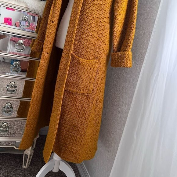 Mustard yellow long line knitted coat - Picture 3 of 8